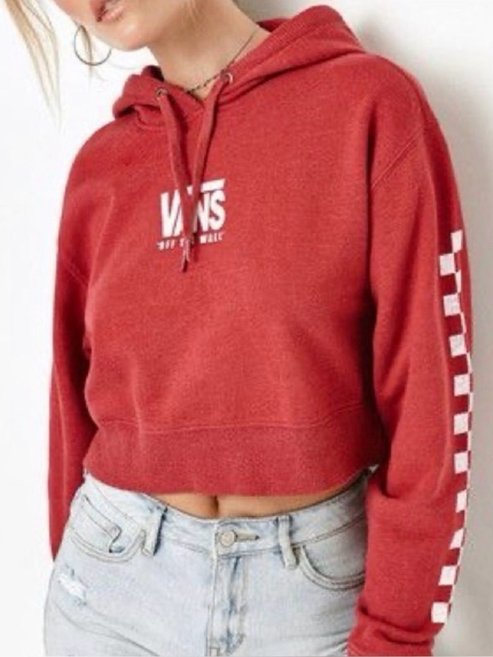 Vans women’s red hoodie sweater long sleep top skater size M medium cropped